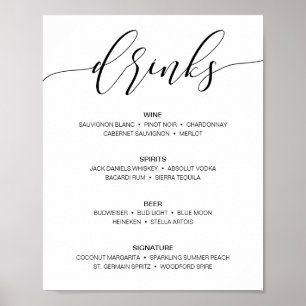 Poster Panneau de Menu du Bar pour Mariage Rustique Moder