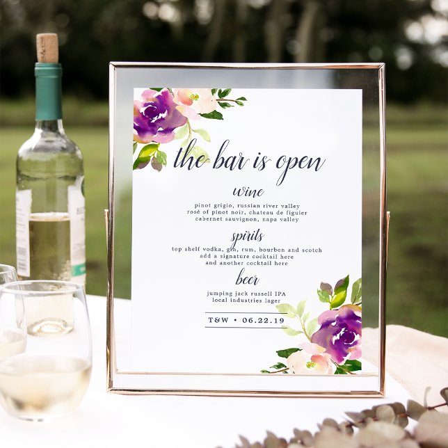 Poster Panneau de menu Mariage de la barre en fleur vive (Créateur téléchargé)