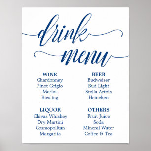 Poster Panneau de menu Mariage Signal bleu marine Calligr
