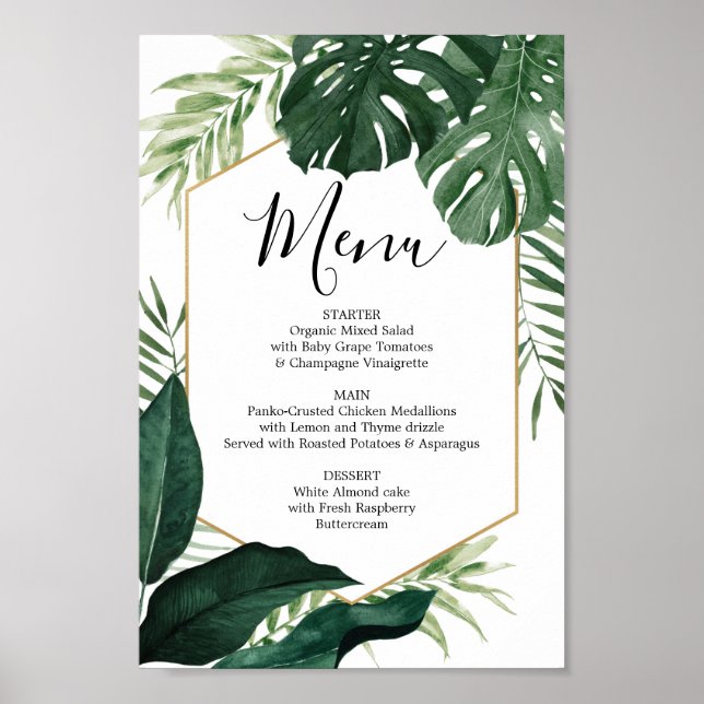 Poster Panneau de menu Monstera tropical ou Panneau de me (Devant)