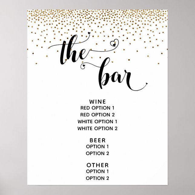 Poster Panneau de menu « The Bar » écriture cœur et confe (Devant)