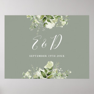 Poster Panneau de monogramme de verdure florale vert saug