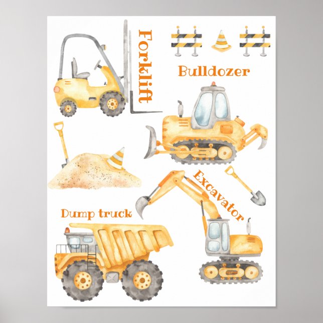 Poster Panneau de nom de camion de construction jaune (Devant)