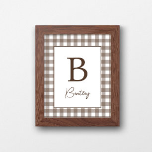 Poster Panneau de nom de nurserie à carreaux Gingham marr