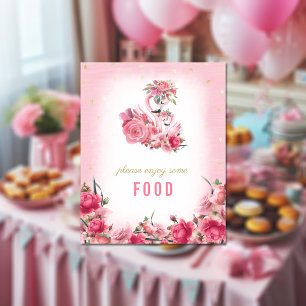 Poster Panneau de nourriture Baby Shower Rose Flamingo Ba