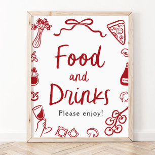 Poster Panneau de nourriture et de boissons dessiné à la 