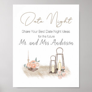 Poster Panneau de nuit de rendez-vous floral élégant rose
