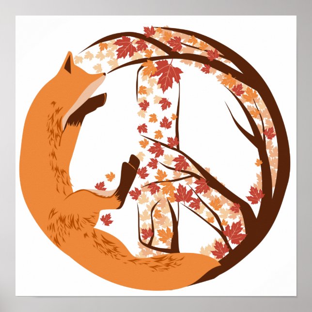 Poster Panneau de Paix Renard Artistique Automne Feuilles (Devant)