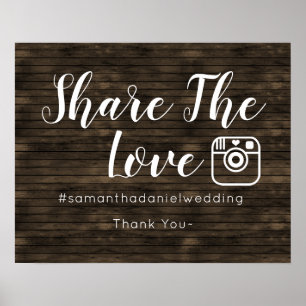 Poster Panneau de partage Instagram mariage en bois de gr