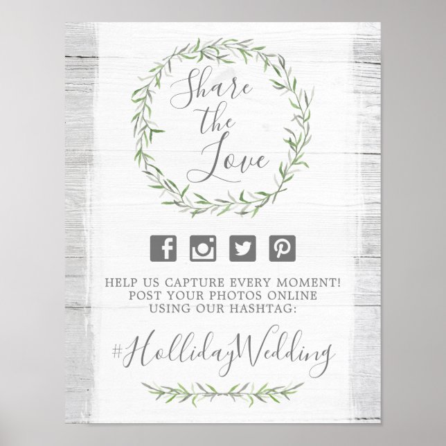 Poster Panneau de photo avec hashtag pour mariage Bois ru (Devant)