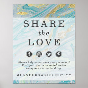 Poster Panneau de photo avec hashtag pour mariage Marbre