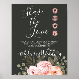 Poster Panneau de photo avec hashtag pour un mariage élég