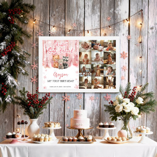 Poster Panneau de photo de premier anniversaire rose Oned