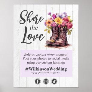 Poster Panneau de photo de signe de mariage de botte flor