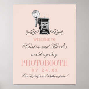 Poster Panneau de photobooth de mariage rose caméra vinta