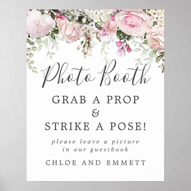 Poster Panneau de Photomaton de Mariage Fleurs Roses Rust (Devant)