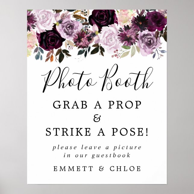 Poster Panneau de Photomaton de Mariage Fleurs Roses Viol (Devant)