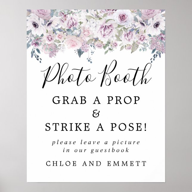 Poster Panneau de Photomaton de Mariage Fleurs Violettes  (Devant)