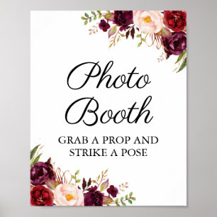 Poster Panneau de photomaton de mariage Marsala et floral