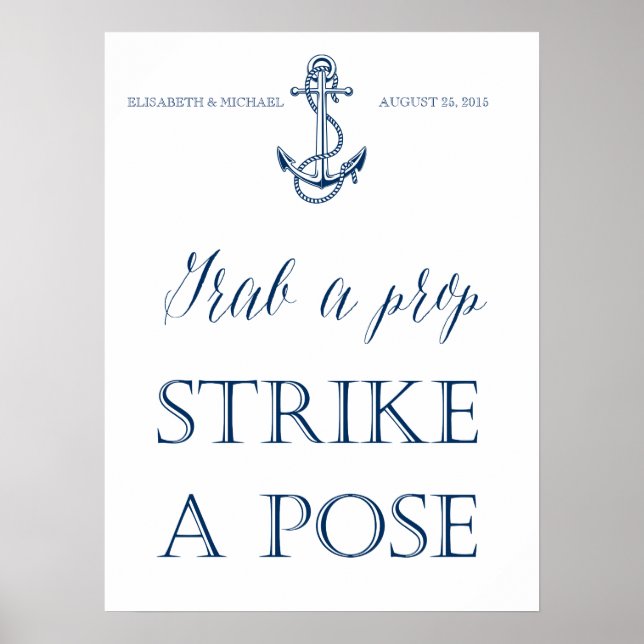 Poster Panneau de photomaton de mariage, style nautique (Devant)