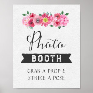 Poster Panneau de photomaton floral aquarelle rose rustiq