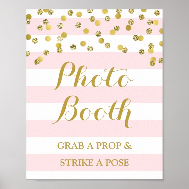 Poster Panneau de Photomaton Mariage Rayure Rose Confetti (Devant)