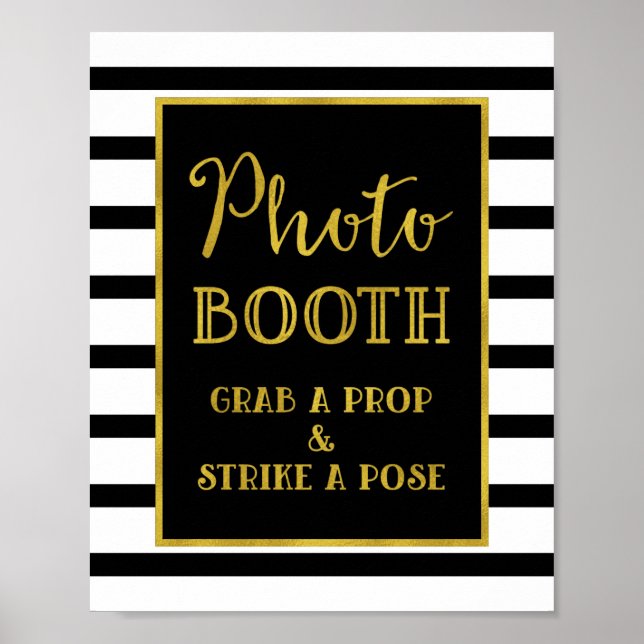 Poster Panneau de Photomaton Mariage Rayures Noires et Do (Devant)