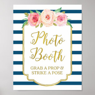 Poster Panneau de Photomaton Rayures Rose Or Bleu Marine