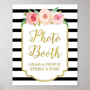 Poster Panneau de Photomaton Rayures Rose Or Noir Blanc