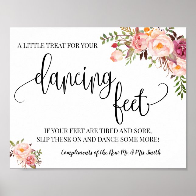 Poster Panneau de pieds dansants tongs mariage rose flora (Devant)
