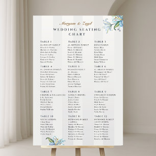 Poster Panneau de placement de mariage Lys bleu aquarel