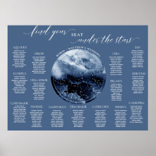 Poster Panneau de plan de table à l'aquarelle bleue et bl