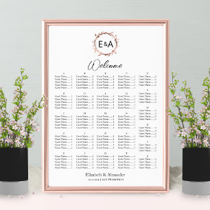 Poster Panneau de plan de table alphabétique à monogramme