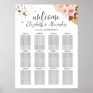 Poster Panneau de plan de table alphabétique floral
