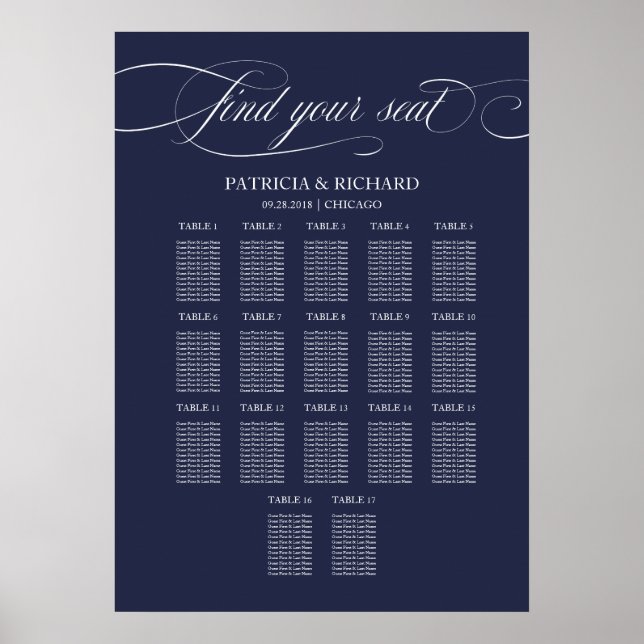 Poster Panneau de plan de table de mariage 16 tables (Devant)