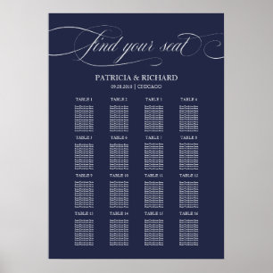 Poster Panneau de plan de table de mariage bleu marine 16