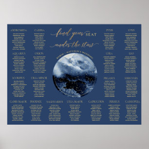 Poster Panneau de plan de table de mariage céleste bleu