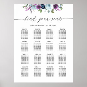 Poster Panneau de plan de table de mariage chic violet et