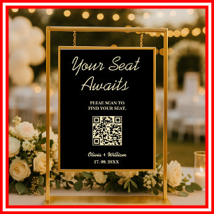 Poster Panneau de Plan de Table de Mariage Code QR Jaune