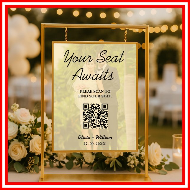Poster Panneau de Plan de Table de Mariage Code QR Jaune  (Créateur téléchargé)