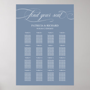 Poster Panneau de plan de table de mariage Élégant bleu p