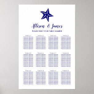 Poster Panneau de plan de table de mariage étoile de mer