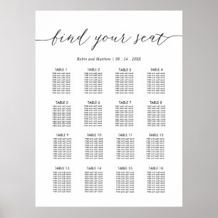 Poster Panneau de plan de table de réception de mariage c
