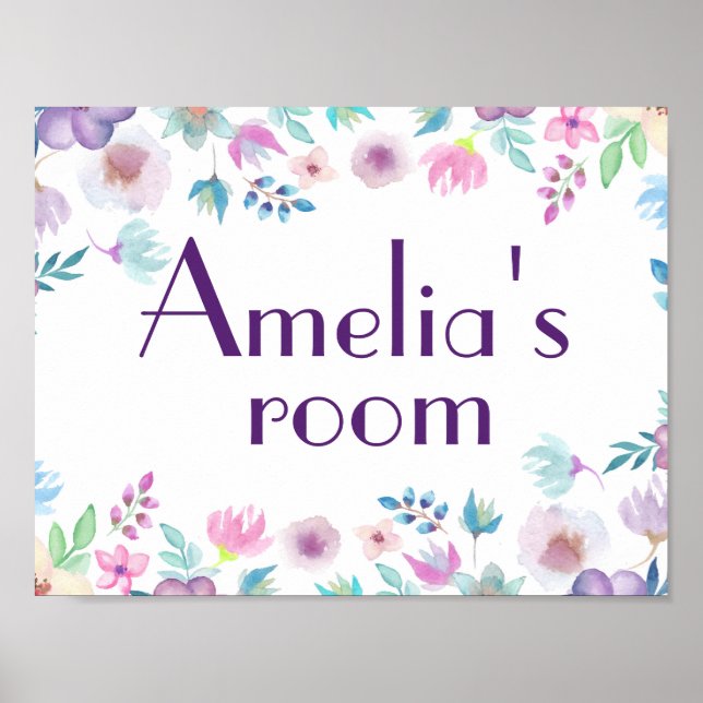 Poster Panneau de porte de fleurs d'aquarelle, panneau de (Devant)