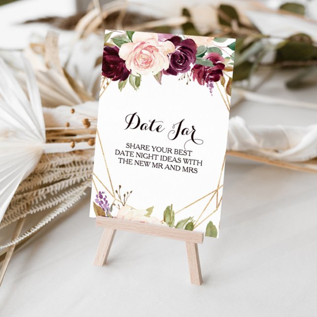 Poster Panneau de pot de date floral géométrique or vert  (Créateur téléchargé)