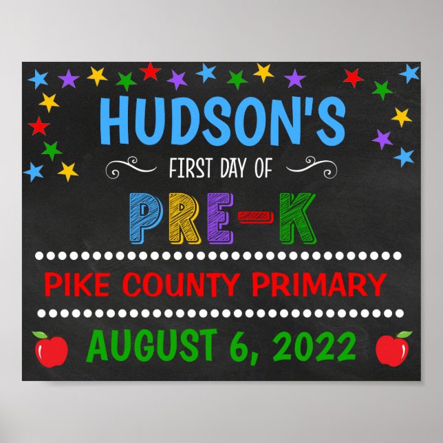 Poster Panneau de premier jour de pré-maternelle à craie  (Devant)