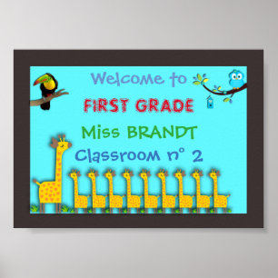 Poster Panneau de première classe, nom de l'enseignant, c
