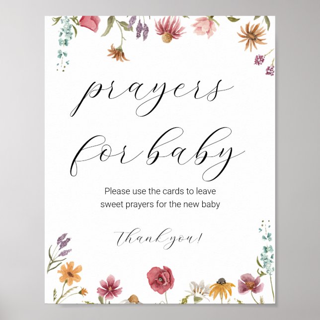 Poster Panneau de prières fleurs sauvages pour bébé (Devant)