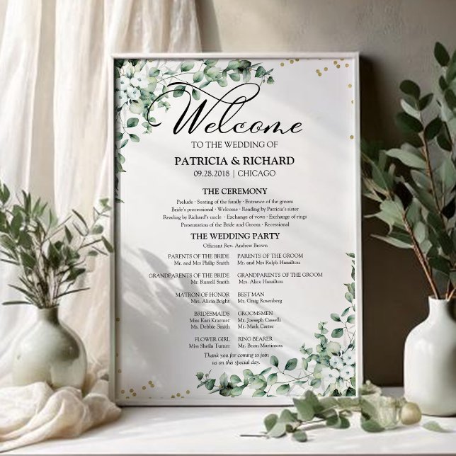 Poster Panneau de Programme de Cérémonie de Mariage à l'E (Créateur téléchargé)