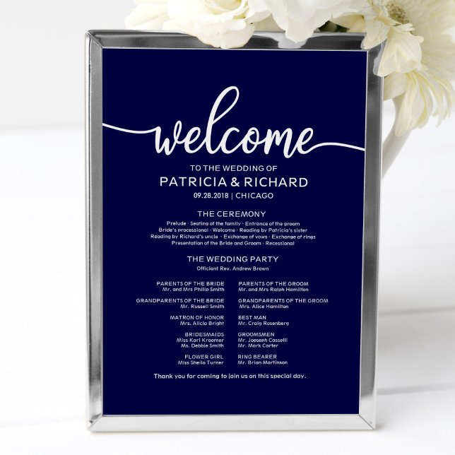 Poster Panneau de Programme de Cérémonie de Mariage Chic  (Créateur téléchargé)